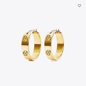 Tory Burch Gold Logo Hoop Earrings